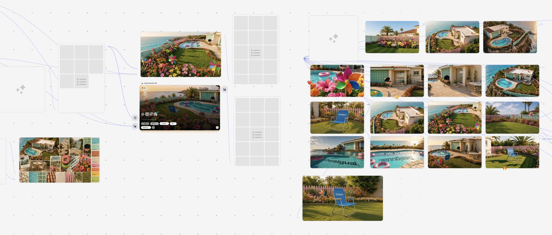 Node graph — location development from mood board to villa set
