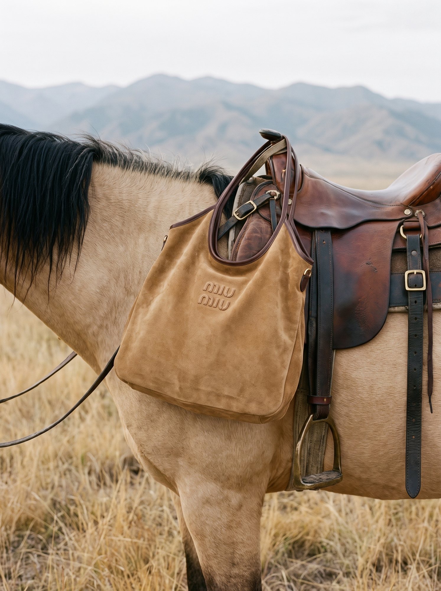 Miu Miu — suede tote on the saddle