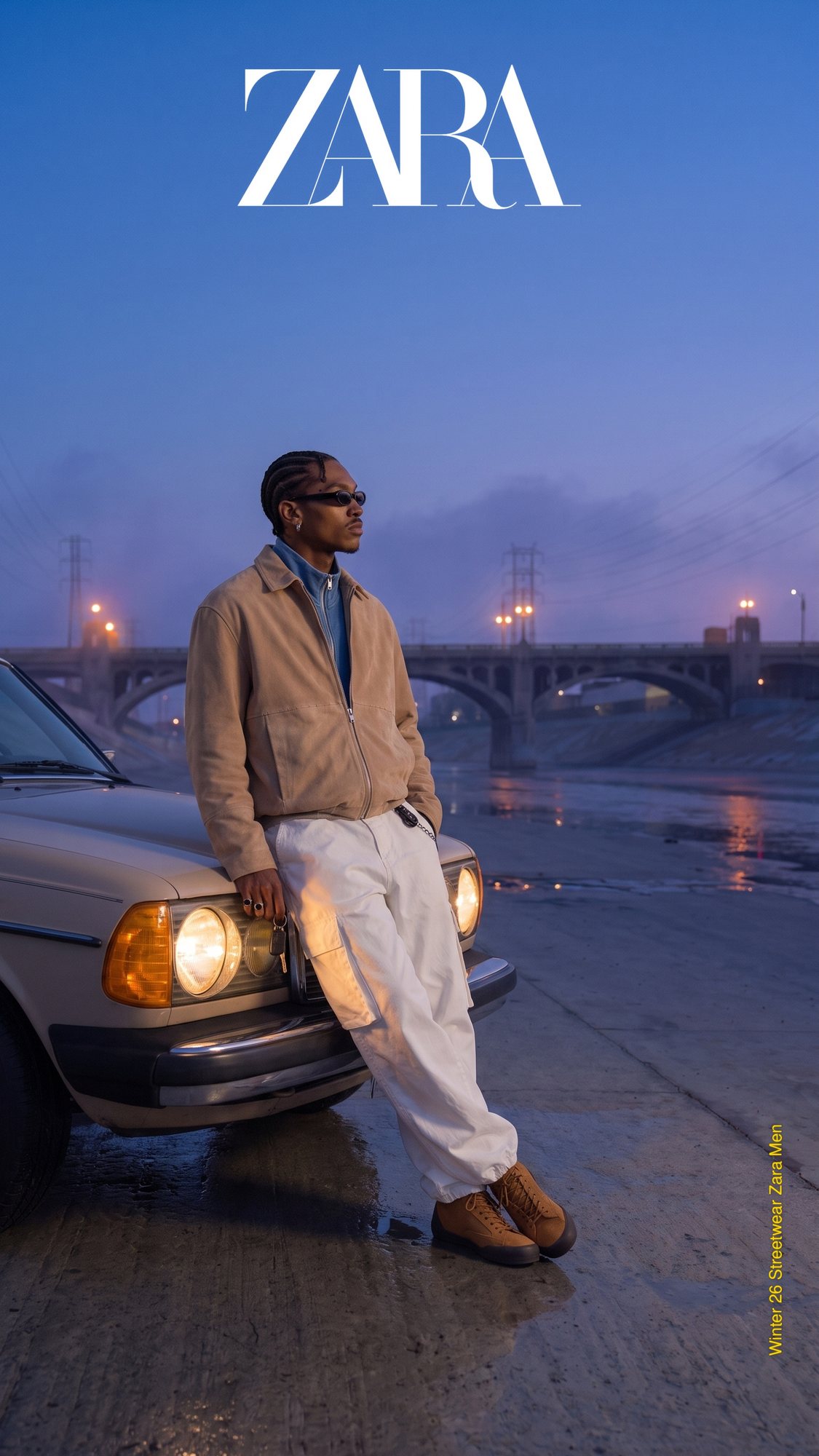 Zara Men — the driver, leaning on the Mercedes