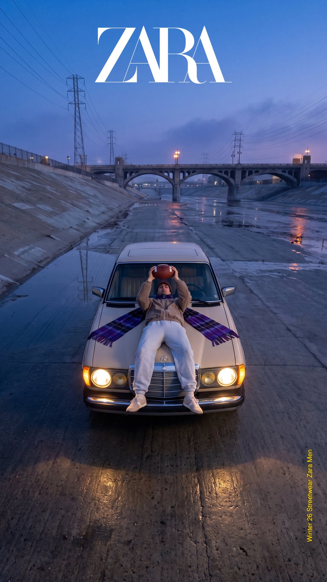 Zara Men — the quarterback, on the bonnet