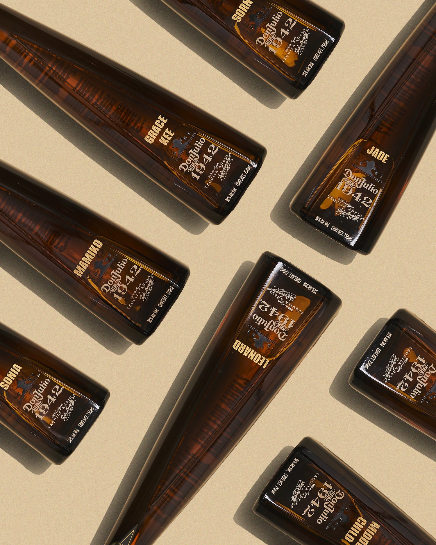 Don Julio 1942 — personalised bottles flat lay