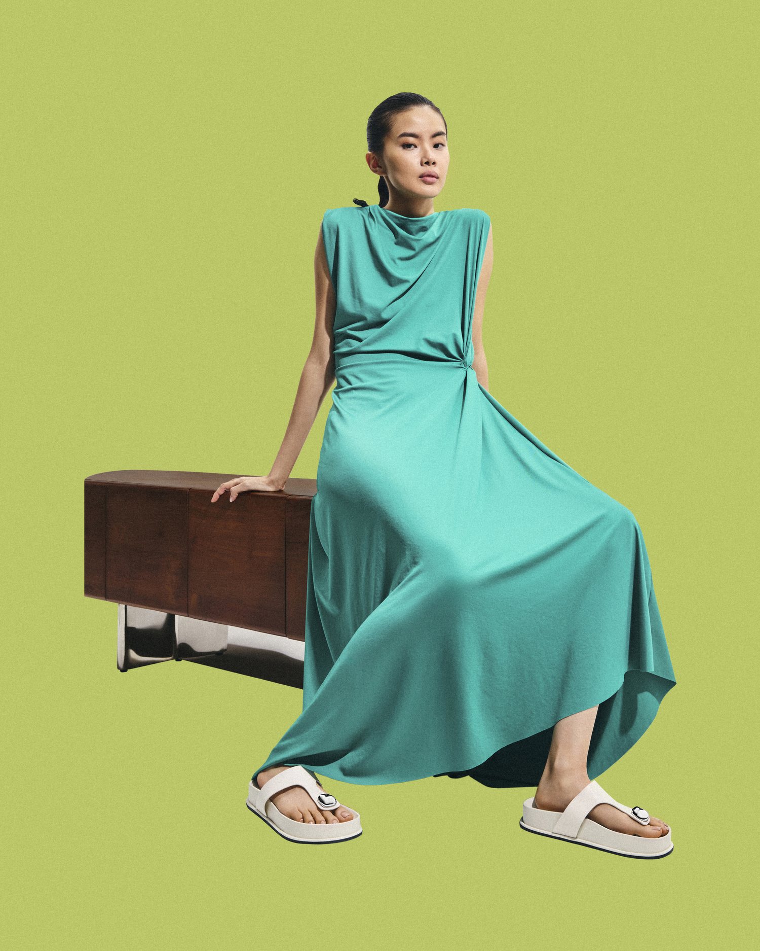 Charles & Keith — studio, teal dress
